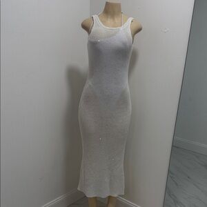 Elegant White Sleeveless Crochet Midi Dress